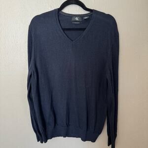 CALVIN KLEIN Blue Wool Sweater V-Neck Long Sleeve Casual Size XL Casual Comfort